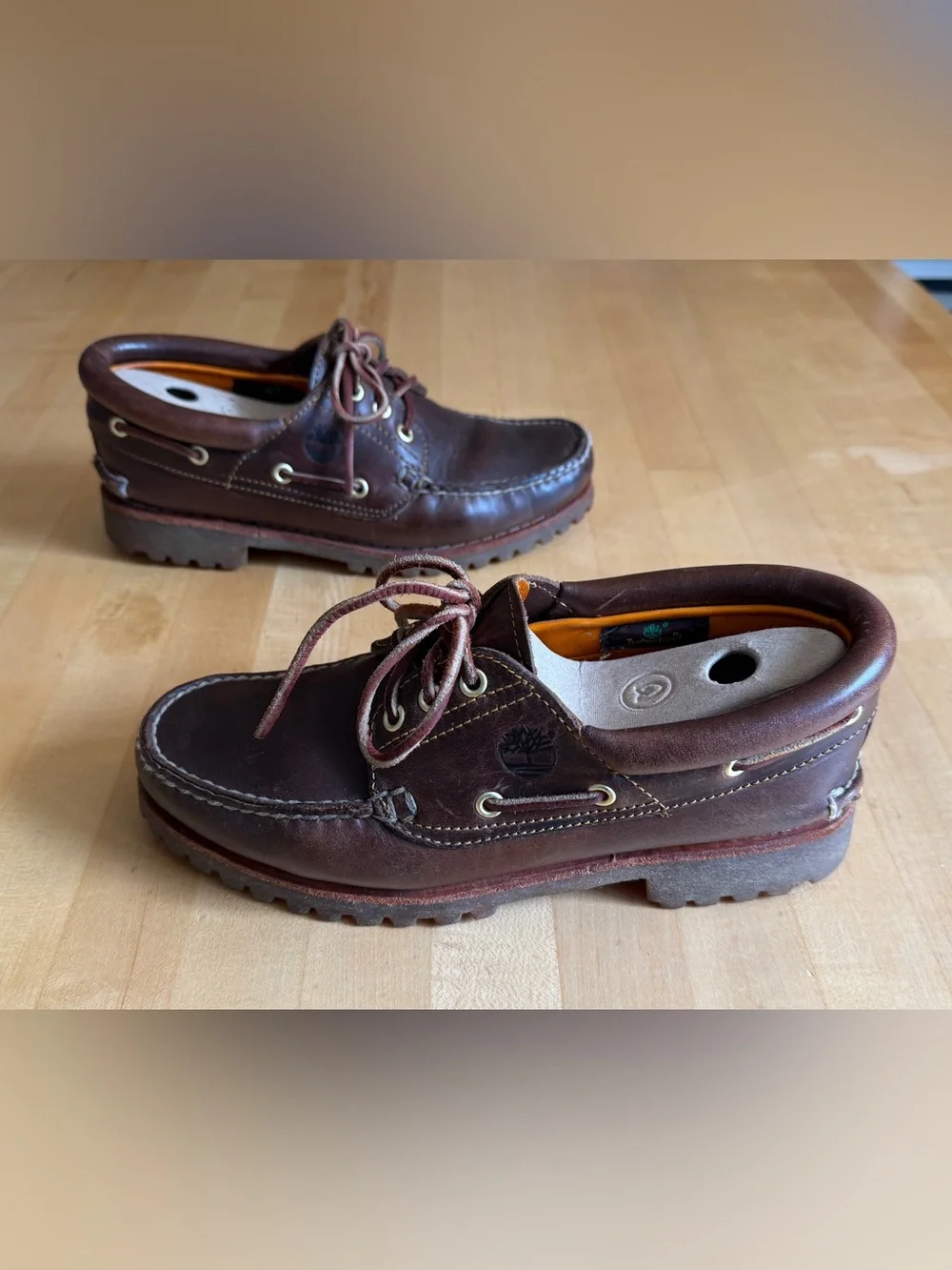 Timberland Men's Authentic 3-Eye Lug Handsewn Leather Boat Shoe Burgundy 7.5 M